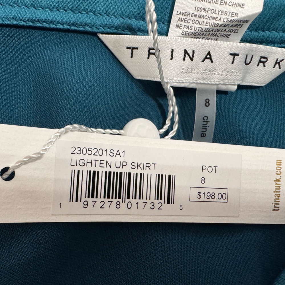 NWT Trina Turk Sz 8 Lighten Up Teal Midi Skirt Side Zip - Picture 4 of 5